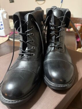Patricia Nash Black Leather Lace-Up Ankle Booties